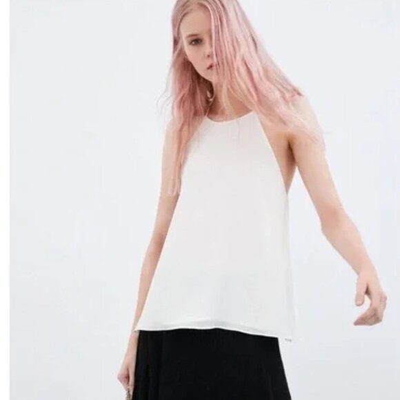Zara White Halter Neck Spaghetti Strap Top Blouse Size XL EUC - Picture 1 of 10